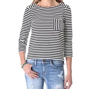 Madewell Ridgestripe 3/4 Sleeve White Black Stripes Pocket Top Size M